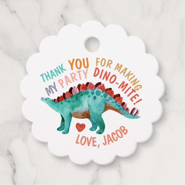 Étiquettes Cadeau Merci Dino-Mite Aquarelle Dinosaur (Devant)
