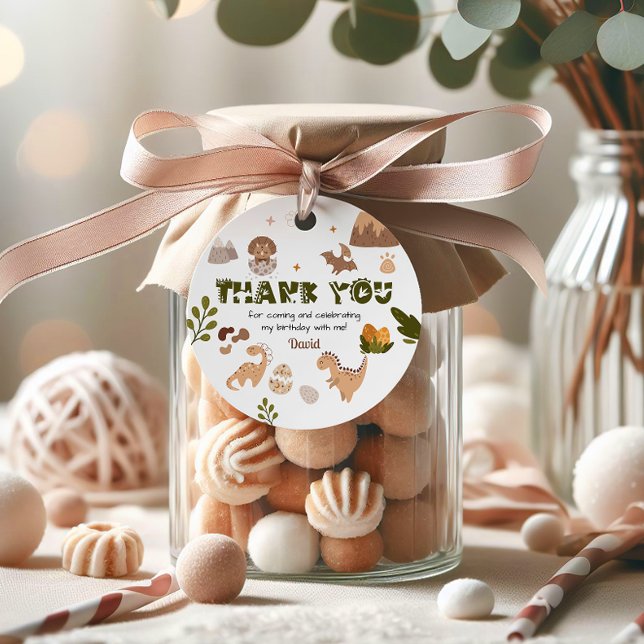 Étiquettes Cadeau Merci Dinosaure neutre aquarelle (Créateur téléchargé)