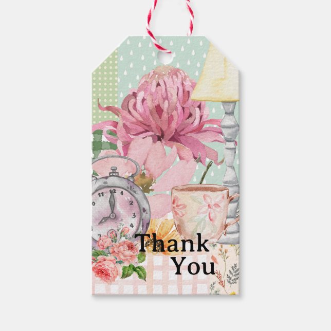 Étiquettes-cadeau Merci Doux aquarelle motif floral (Devant)