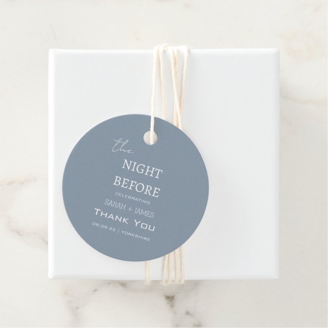 Étiquettes Cadeau Merci Dusty Bleu la nuit avant le Mariage (En situation)
