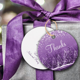 Étiquettes Cadeau Merci écriture neige blanche et arbres violets art