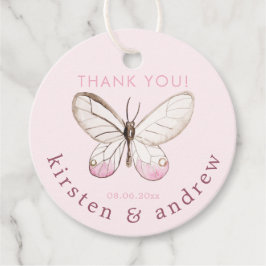 Étiquettes Cadeau Merci! Élégant Mariage à papillon rose pâle