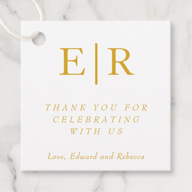 Étiquettes Cadeau Merci Elegant or Blanc Monogramme Mariage (Devant)
