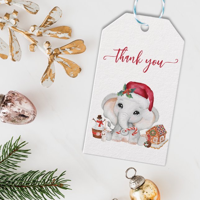 Étiquettes-cadeau Merci Elephant Père Noël Baby shower de Noël (Créateur téléchargé)