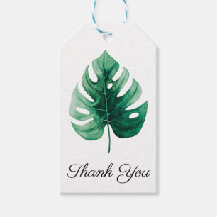 Étiquettes-cadeau Merci en feuilles de Monstère tropicale de couleu