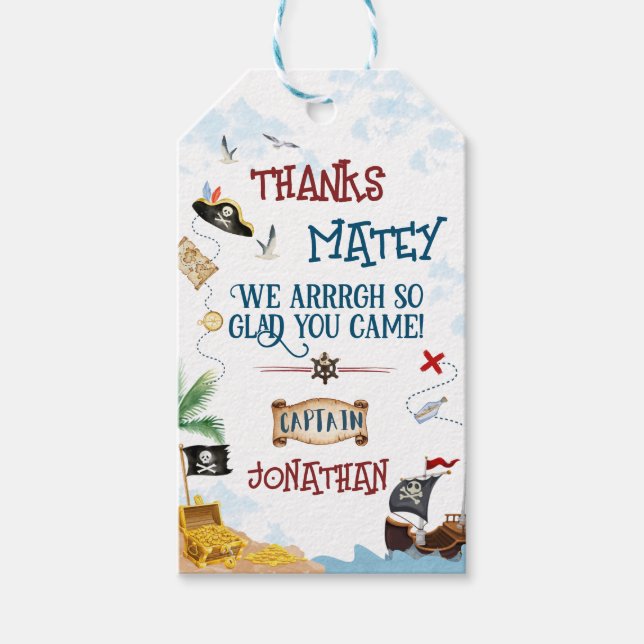 Étiquettes-cadeau Merci Enfants fête pirate Baby boy anniversaire (Devant)