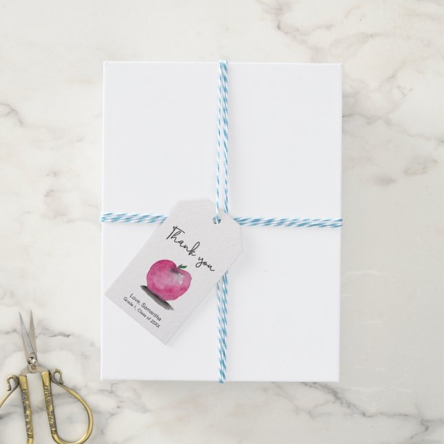 Étiquettes-cadeau Merci enseignant cadeau pomme aquarelle (Avec de laficelle)