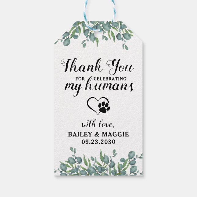Étiquettes-cadeau Merci Eucalyptus chien animal de compagnie Traiter (Dos)