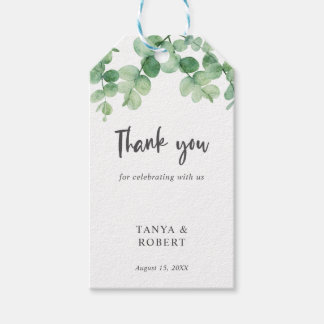 Étiquettes-cadeau Merci Eucalyptus Vert Sage Élégant Lettres