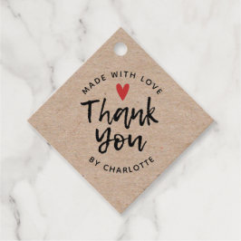 Étiquettes Cadeau Merci fait main avec amour rustique Kraft