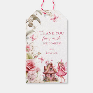 Étiquettes-cadeau Merci Fée Beaucoup Fleurs Roses Anniversaire