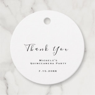 Étiquettes Cadeau Merci Fête des mariées Douce 16e Blanc Simplement