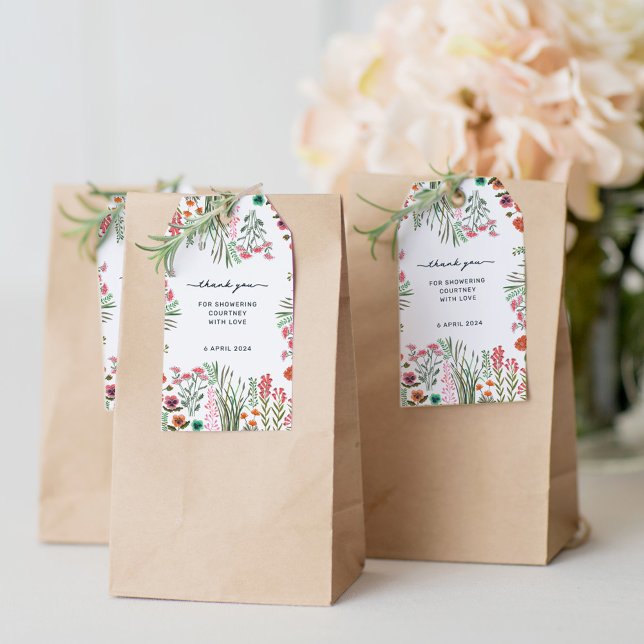 Étiquettes-cadeau Merci Fête des mariées fleur sauvage (Wildflower Bridal Shower Thank You Gift Tags)