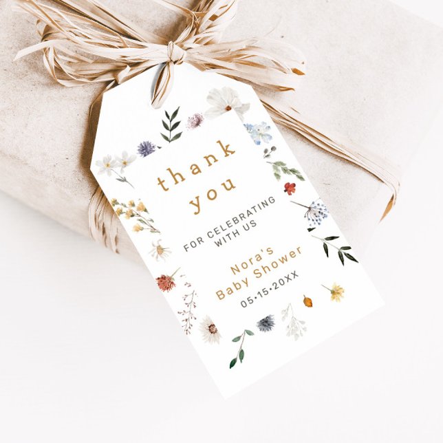 Étiquettes-cadeau Merci fleur sauvage à cadre Floral (Créateur téléchargé)