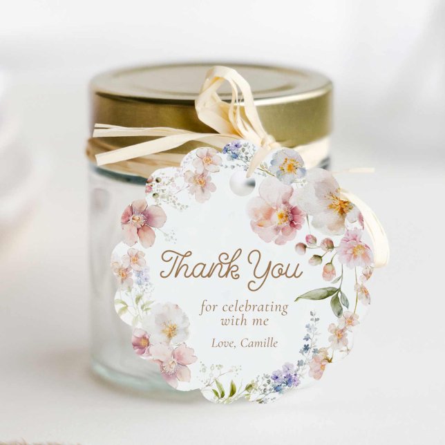 Étiquettes Cadeau Merci Fleur sauvage Anniversaire (Wildflower Baby Shower Thank you Round tag)