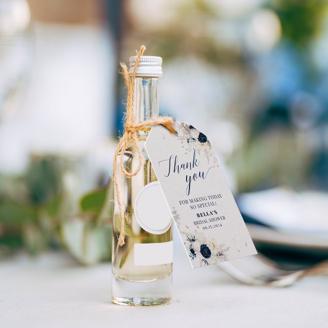 Étiquettes-cadeau Merci Fleurale de Mariage Bleu Blanc (Créateur téléchargé)