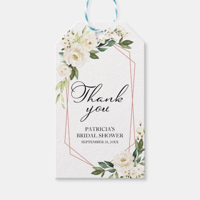Étiquettes-cadeau Merci - Fleurs Blanches Feuillage Géométrique Cade (Devant)