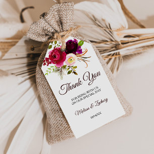 Étiquettes-cadeau Merci floral bordeaux simple