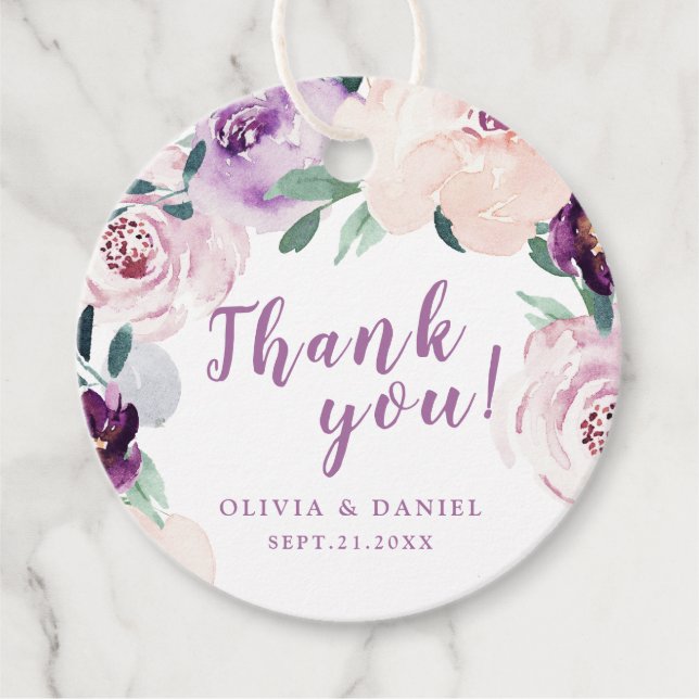 Étiquettes Cadeau Merci floral botanique violet en fleurs (Devant)