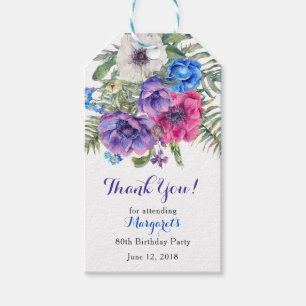 Étiquettes-cadeau Merci floral d'anniversaire de fleur d'anémone