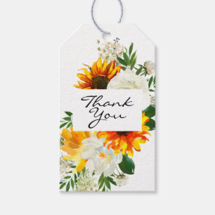 Étiquettes-cadeau Merci floral de tournesol Artsy - Blanc