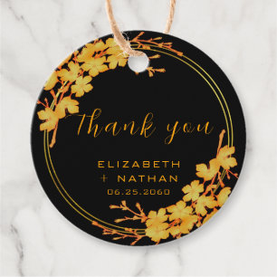 Étiquettes Cadeau Merci Floral Noir & Or Luxe Classique