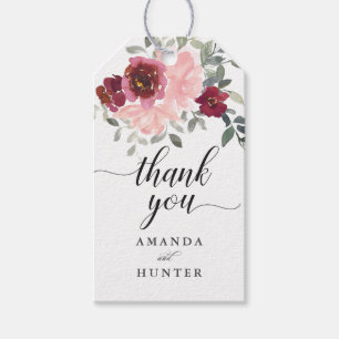 Étiquettes-cadeau Merci floral romantique rose et bordeaux