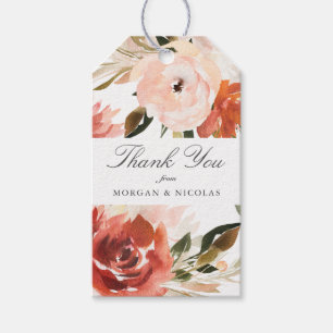 Étiquettes-cadeau Merci floral rouge et blanc subtil