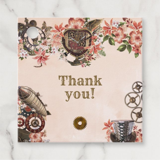 Étiquettes Cadeau Merci Floral Steampunk (Devant)
