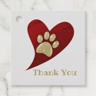 Étiquettes Cadeau Merci Gold Empreinte de patte Red Heart Appréciati