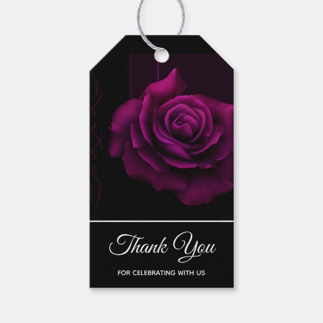 Étiquettes-cadeau Merci gothique à fleurs violettes-rouges (Devant)