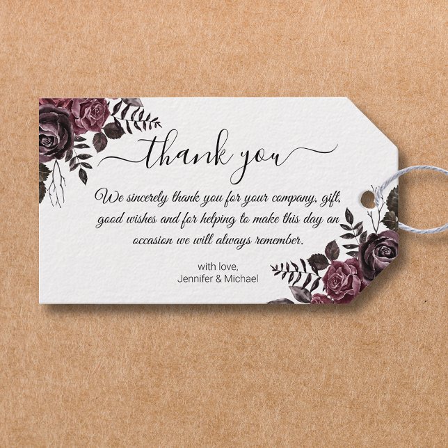 Étiquettes-cadeau merci gothique fleuri mariage moderne chic (Créateur téléchargé)
