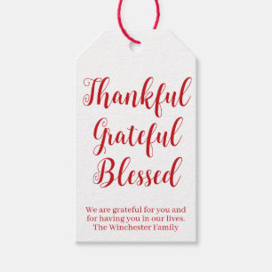 Étiquettes-cadeau Merci Grateful Blessé script rouge vacances texte