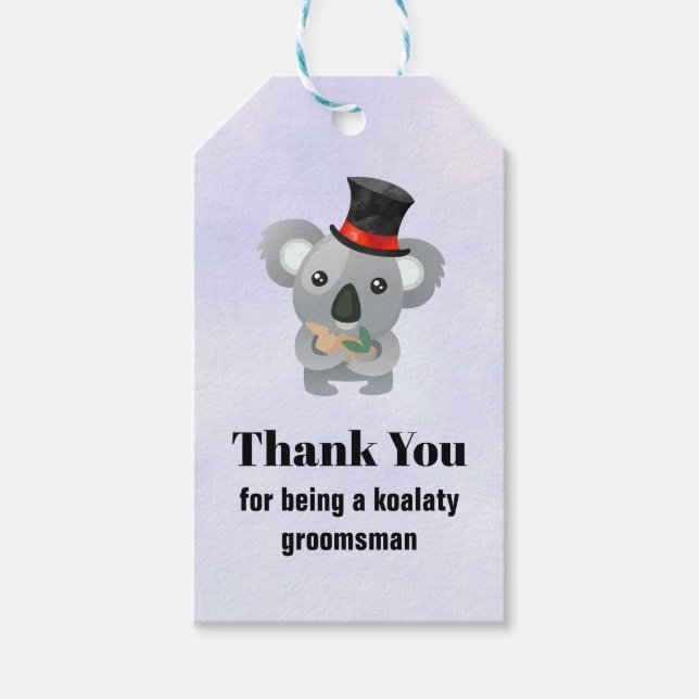 Étiquettes-cadeau Merci Groomsman avec Koala Pun (Devant)