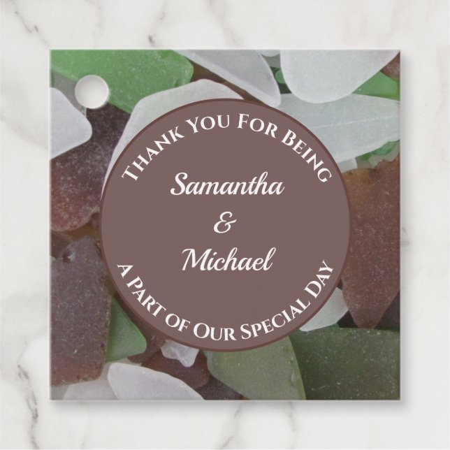 Étiquettes Cadeau Merci invité Sea Glass Beach Mariage (Devant)