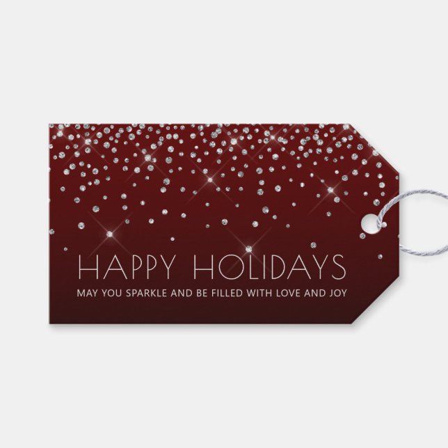 Étiquettes-cadeau Merci Joyeux Joyeux Joyeux Argent Rouge (Devant (Horizontal))