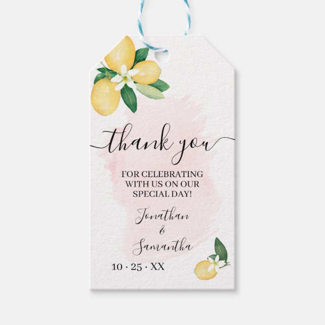 Étiquettes-cadeau Merci Lemons Pink Wedding shower nuptiale Favorise (Devant)