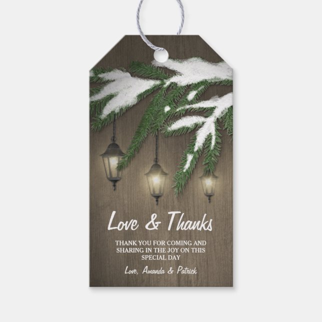 Étiquettes-cadeau Merci Mariage À feuillage persistant à neige rusti (Devant)