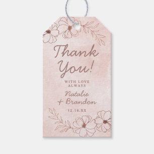 Étiquettes-cadeau Merci Mariage à huile rose et Rose