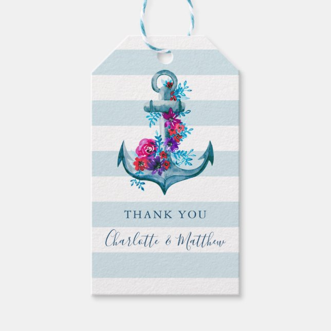 Étiquettes-cadeau Merci Mariage Ancre couleur bleu (Devant)