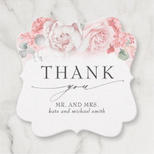 Étiquettes Cadeau Merci Mariage aux fleurs rose douce