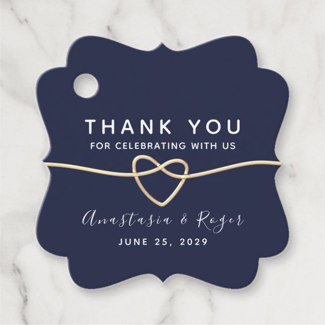Étiquettes Cadeau Merci Mariage bleu de la marine (Devant)