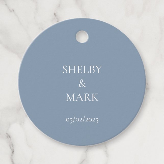Étiquettes Cadeau Merci mariage, bleu Dusty romantique (Devant)