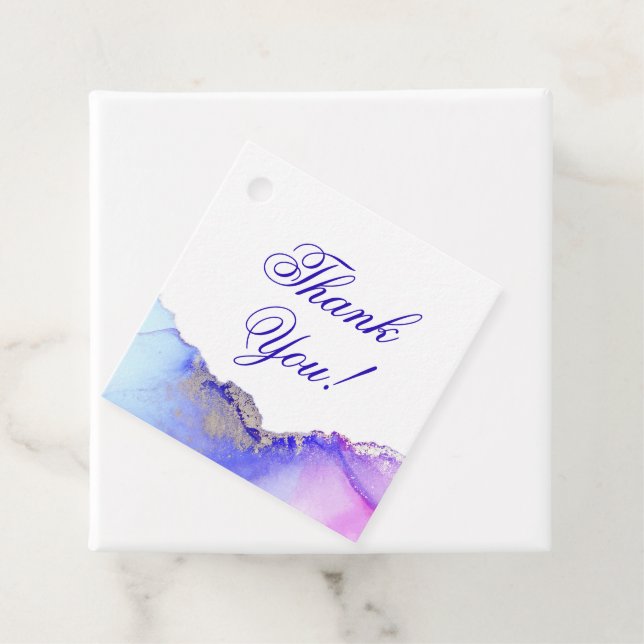 Étiquettes Cadeau Merci Mariage bleu violet (En situation)