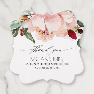 Étiquettes Cadeau Merci Mariage brun et bourgogne