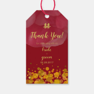 Étiquettes-cadeau Merci Mariage chinois de Confetti Floral Rouge