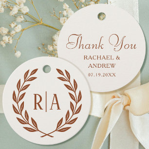 Étiquettes Cadeau Merci Mariage couronne Monogramme crème en terre c