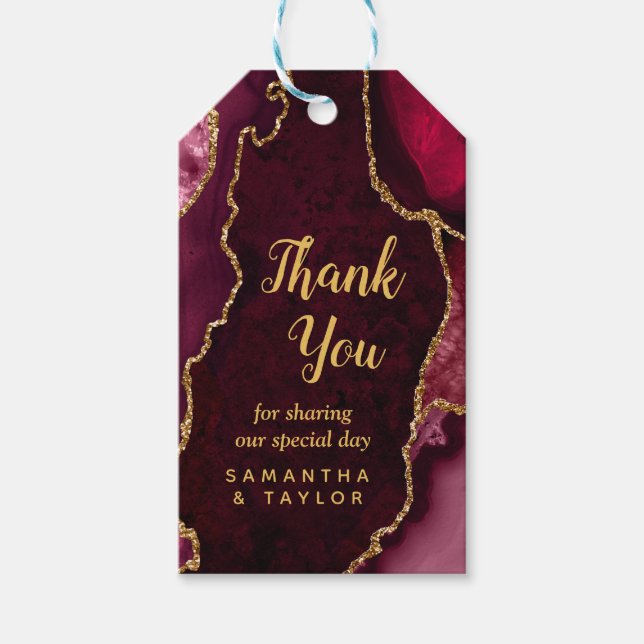 Étiquettes-cadeau Merci Mariage d'âge rouge et or (Devant)
