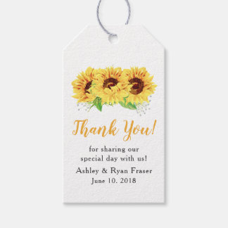 Étiquettes-cadeau Merci Mariage d'aquarelle de tournesol jaune