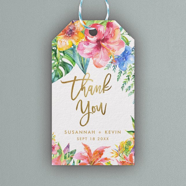 Étiquettes-cadeau Merci | Mariage d'aquarelle florale tropicale (Créateur téléchargé)